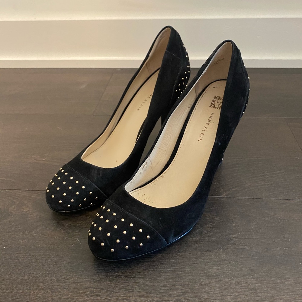 Anne Klein Suede Black Studded Heels